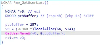 Code used to get the username. (Raccoon stealer)
