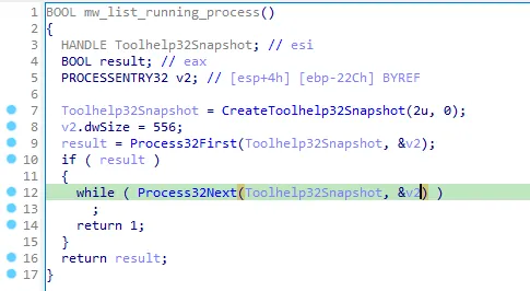 Malware listing running process of the infected host