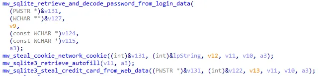 Extract of the code executing the SQL queries. (Raccoon stealer)