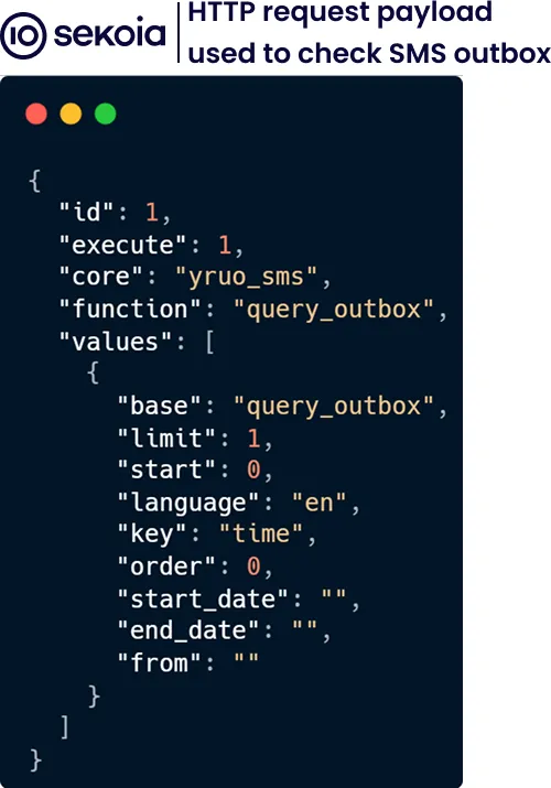 HTTP request payload used to check SMS outbox