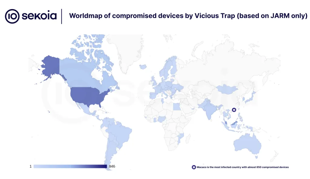 worldmap of compromised devices by vicioustrap