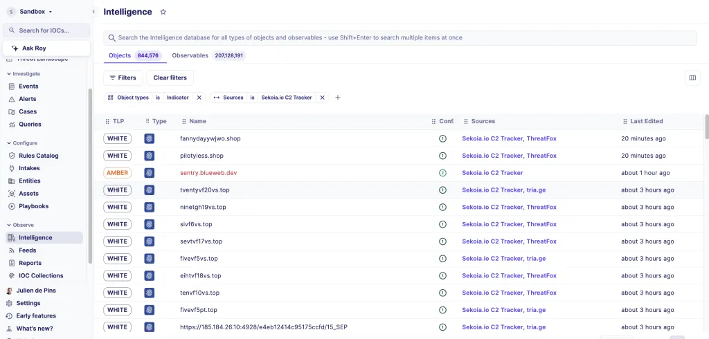 Sekoia Defend CTI database includes millions of IoCs from all type