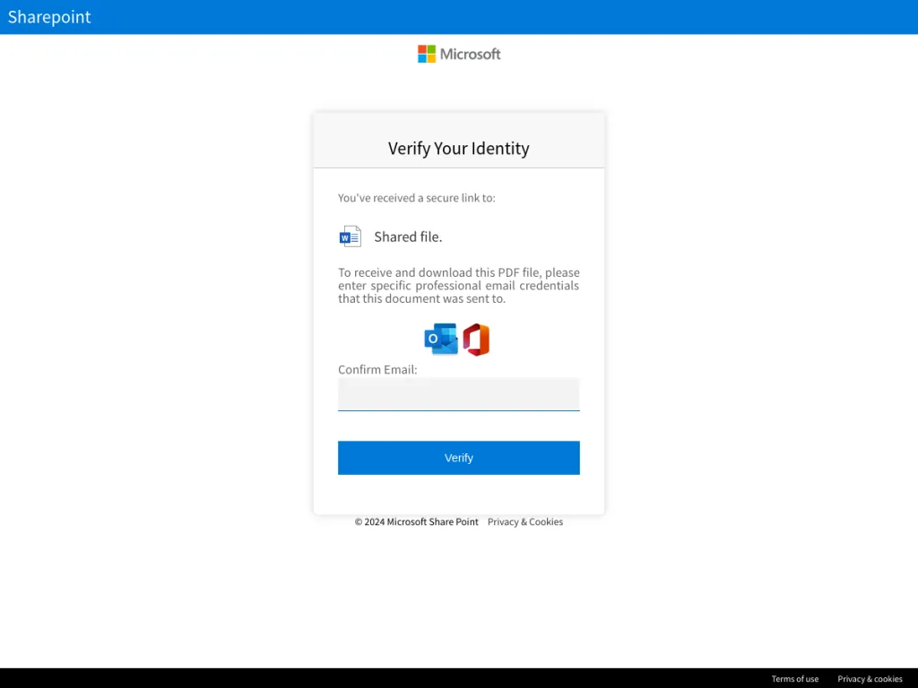 Mamba 2FA SharePoint Online phishing page