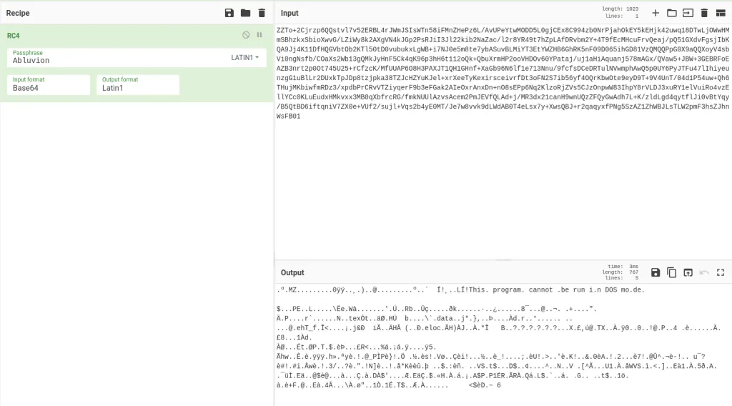 Last stage chunk RC4 decryption with CyberChef