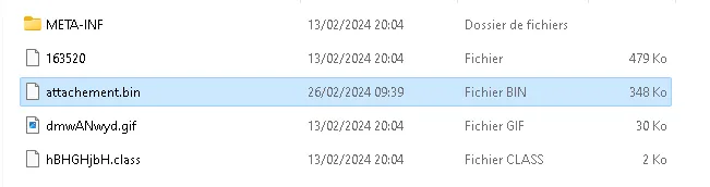 Content of the ZIP archive delivered in the PikaBot phishing campaign