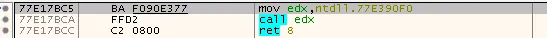 Example of address in ntdll present in the SysWhispers list entries