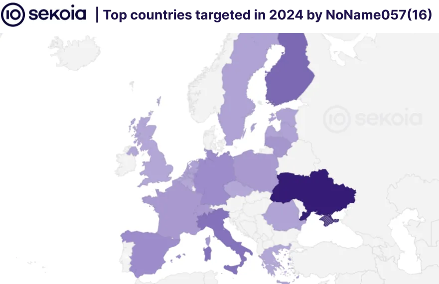 Top countries targeted in 2024 by NoName057(16)