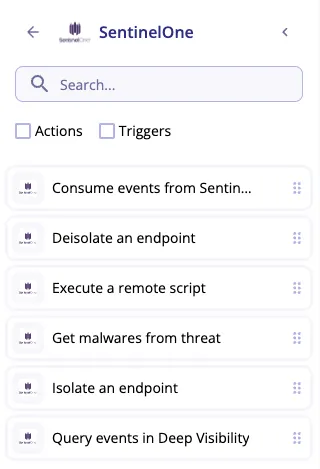 Current list of playbook actions available for SentinelOne