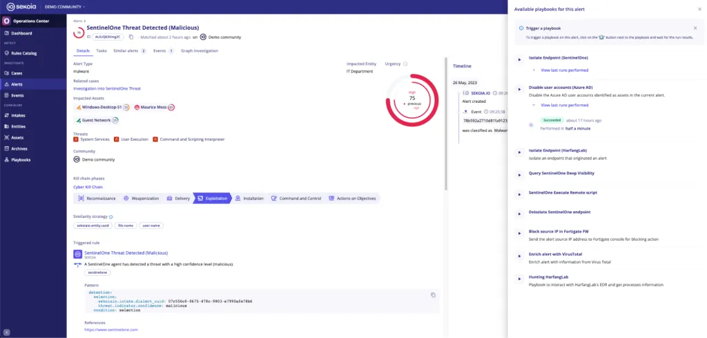 Launching a playbook from a SentinelOne alert