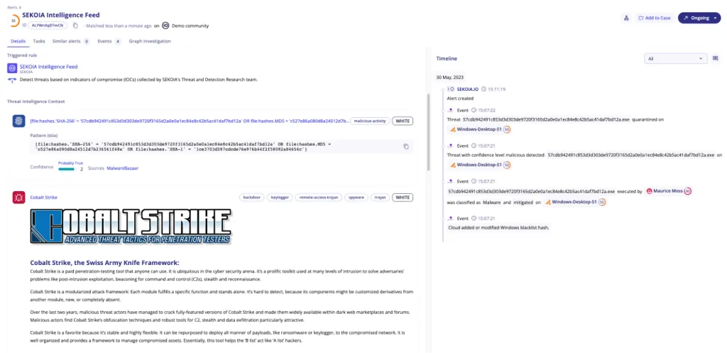 Sekoia Intelligence Feed alert on SentinelOne Threats
