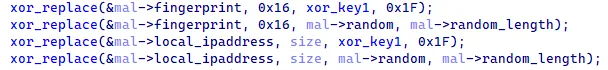 Extract of the decompiled code related to the double obfuscation of the fingerprint and local IP address