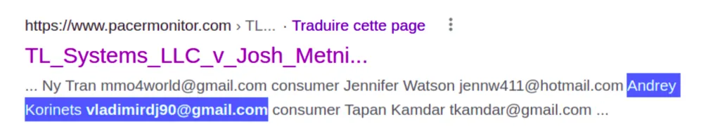 Google result associating Korinets to Calisto