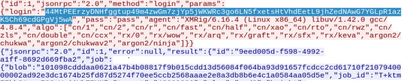 Traffic extract between the cryptominer and the mining pool. Source: Sekoia TDR