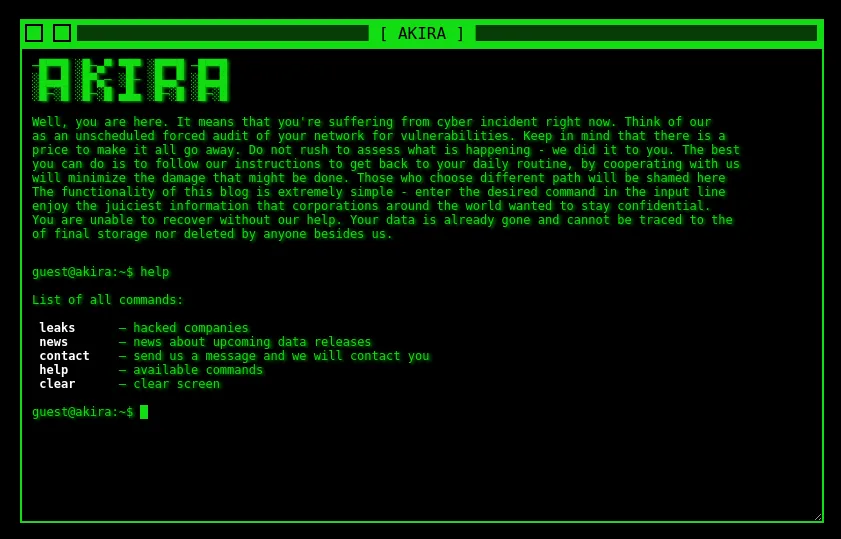 Akira ransomware’s dedicated DLS