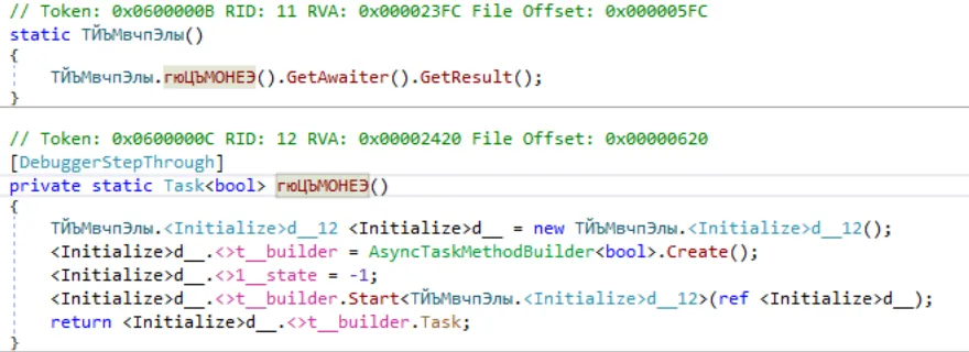 Code of Task initialization and execution disassembled in C#. Source: Sekoia.io TDR analysts