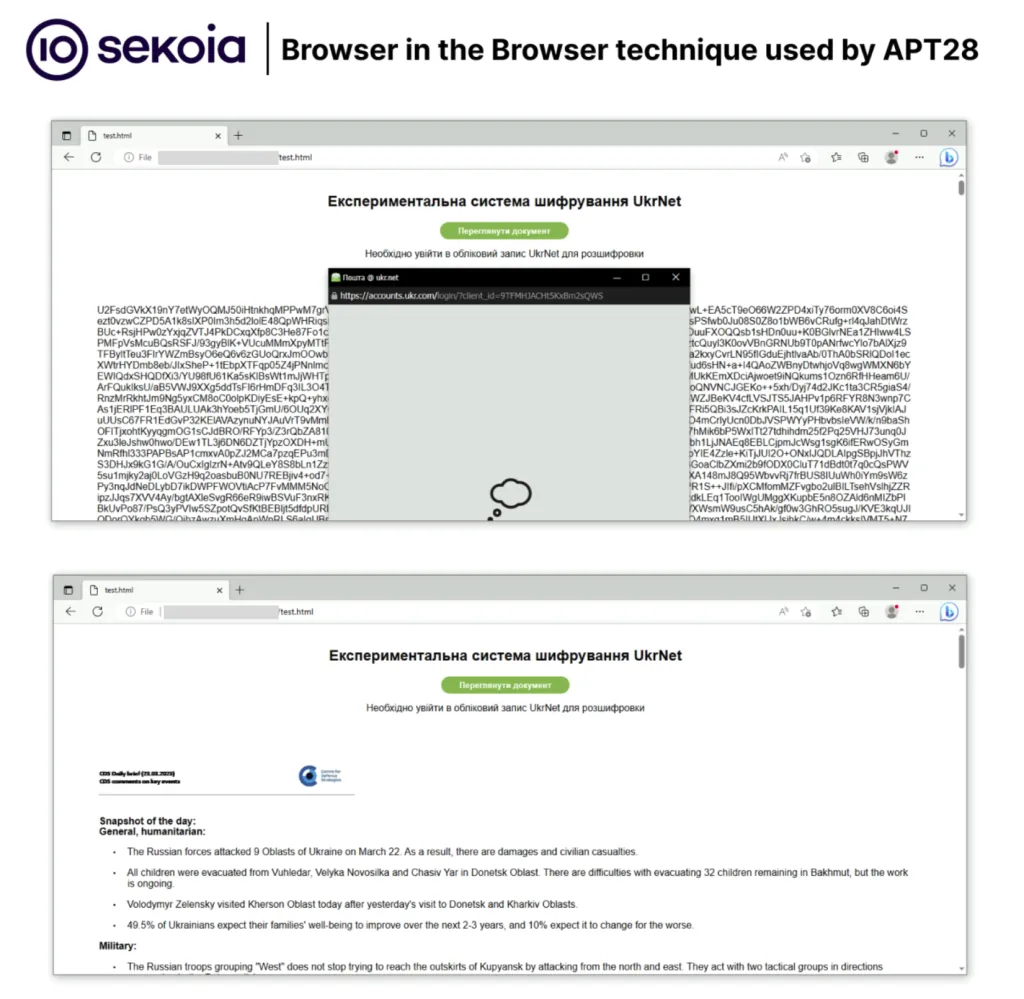 phishing case from APT8, using browser in the browser technique