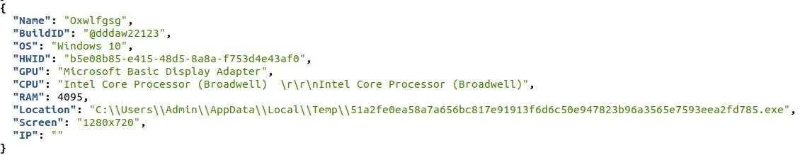 Exfiltrated fingerprint data of infected host