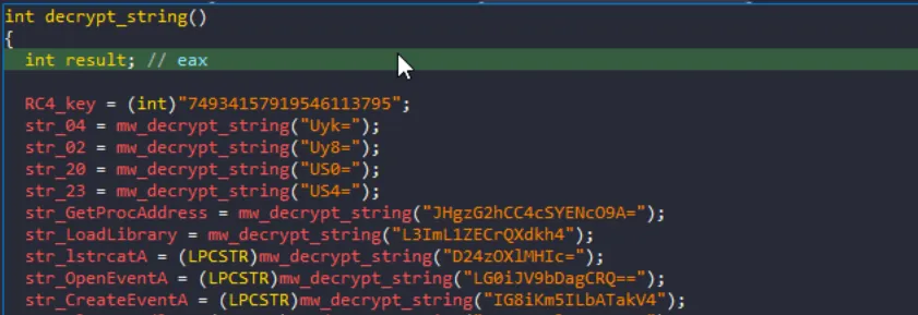 Base64 decoding and RC4 decryption function.
Available on Sekoia Blogpost: Stealc: a copycat of Vidar and Raccoon infostealers gaining in popularity - Part 2.