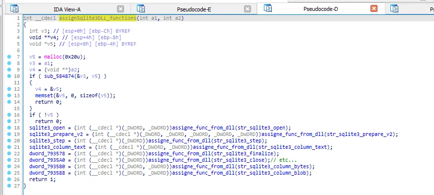 Sqlite3.dll function loading.
Available on Sekoia Blogpost: Stealc: a copycat of Vidar and Raccoon infostealers gaining in popularity - Part 2.