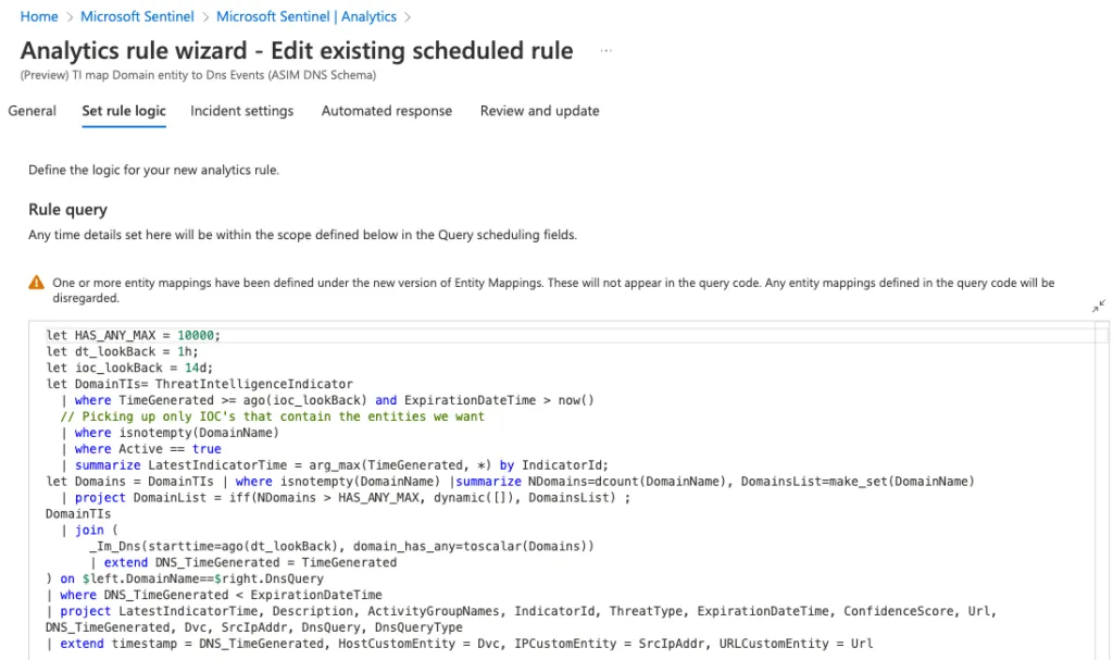 KQL query of an analytics rule. (SEKOIA.IO Sentinel One)