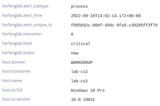 Custom fields for HarfangLab EDR