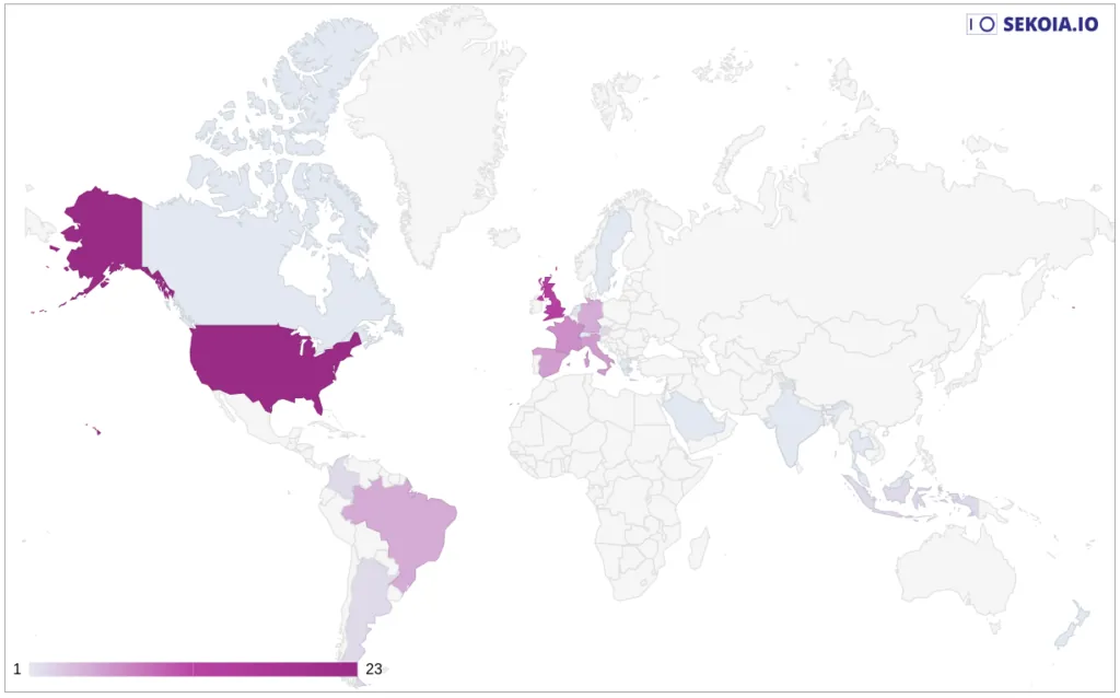 Countries most impacted by the Vice Society ransomware group, by increasing number of attacks