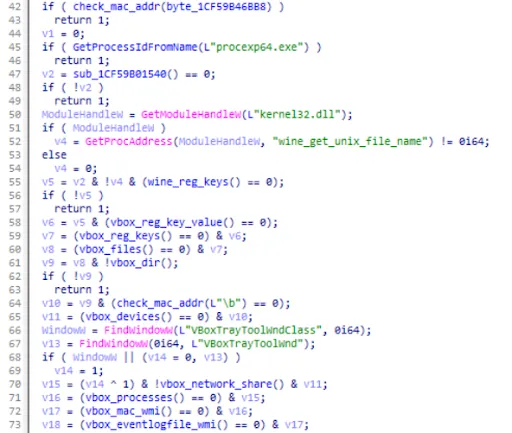 Anti-virtual machine checks in the BumbleBee code