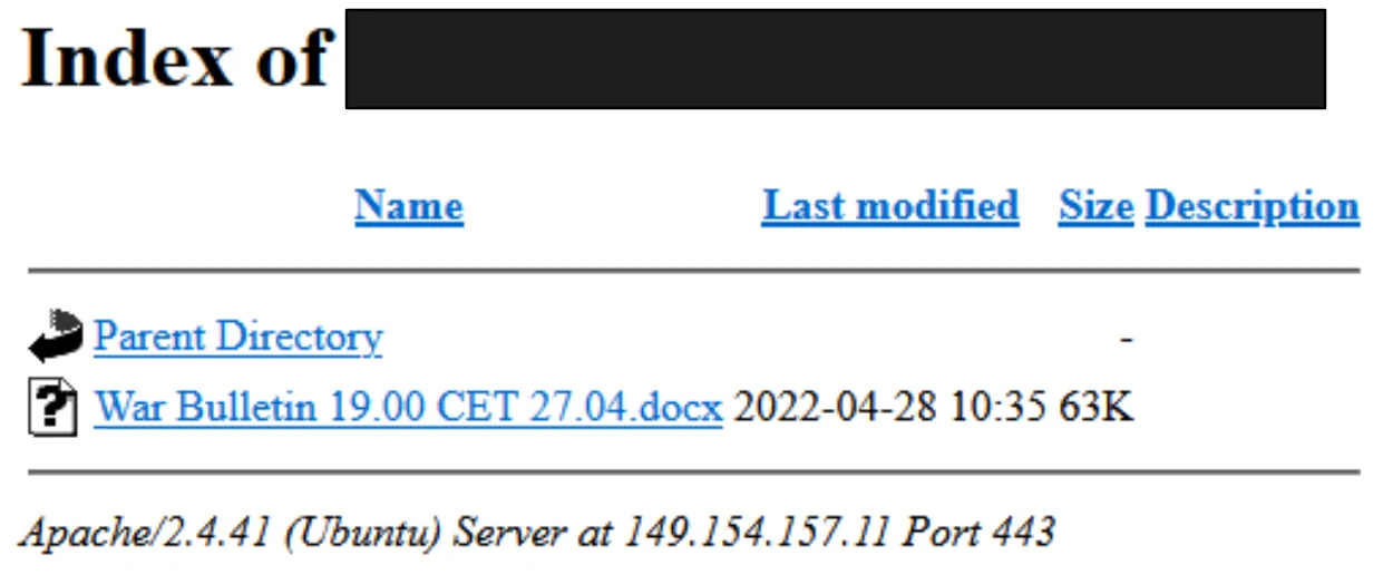 Directory listing on the Turla's server showing a document.