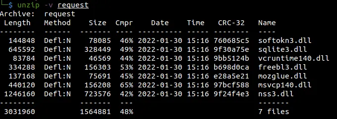 HTTP response on /request that contains all DLLs zipped