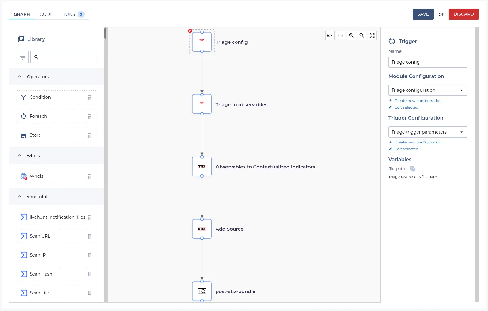 Sekoia playbook collecting IoCs from Triage sandbox analysis.