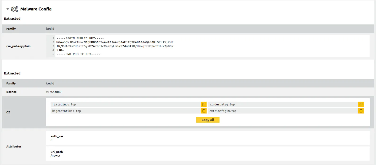 Extracted IcedID configuration on Triage