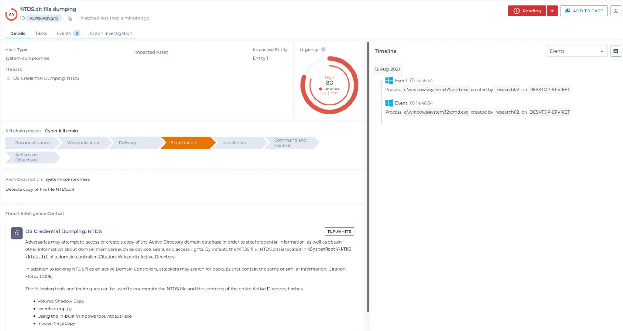 Detection of the copy of NTDS.dit file on Sekoia
