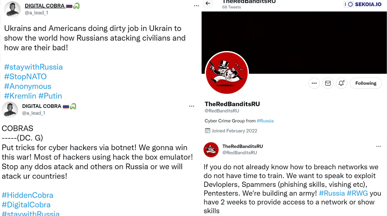 Digital Cobra and TheRedBanditsRU announcements on their Twitter accounts
