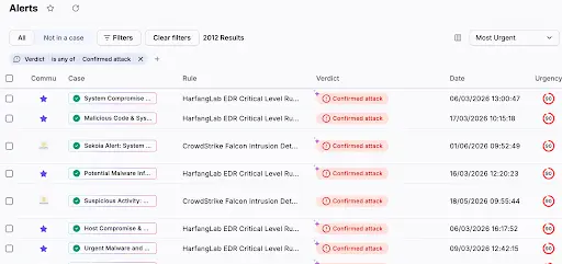 A preview of alerts in Sekoia.