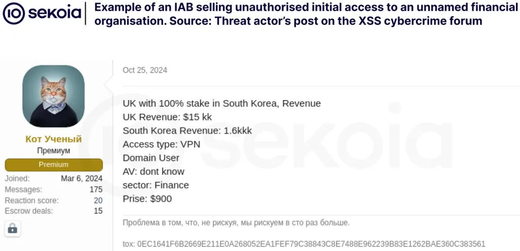 Example of an IAB selling unauthorised initial access